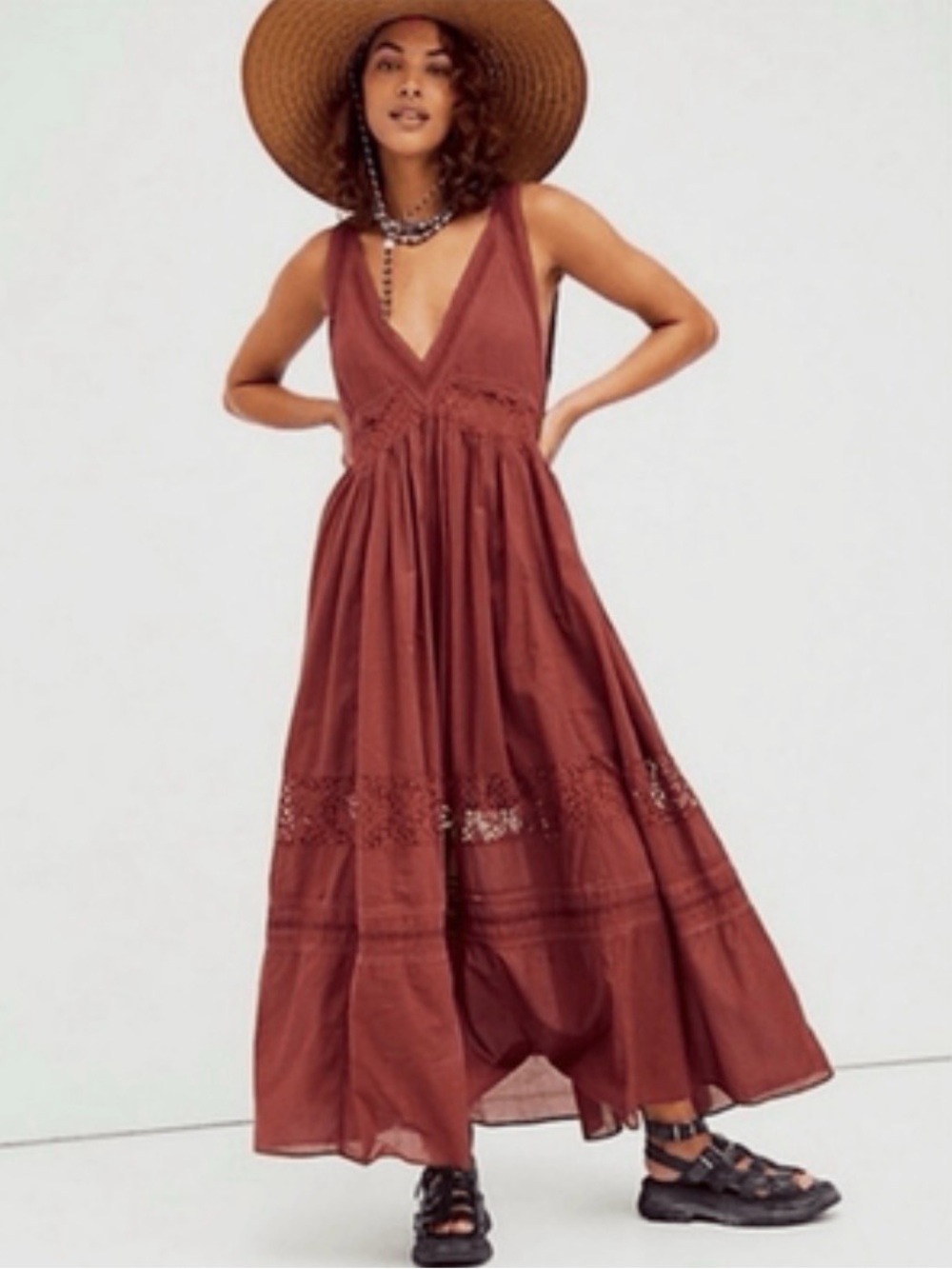 Free People Carla Lace Rust Maxi Dress